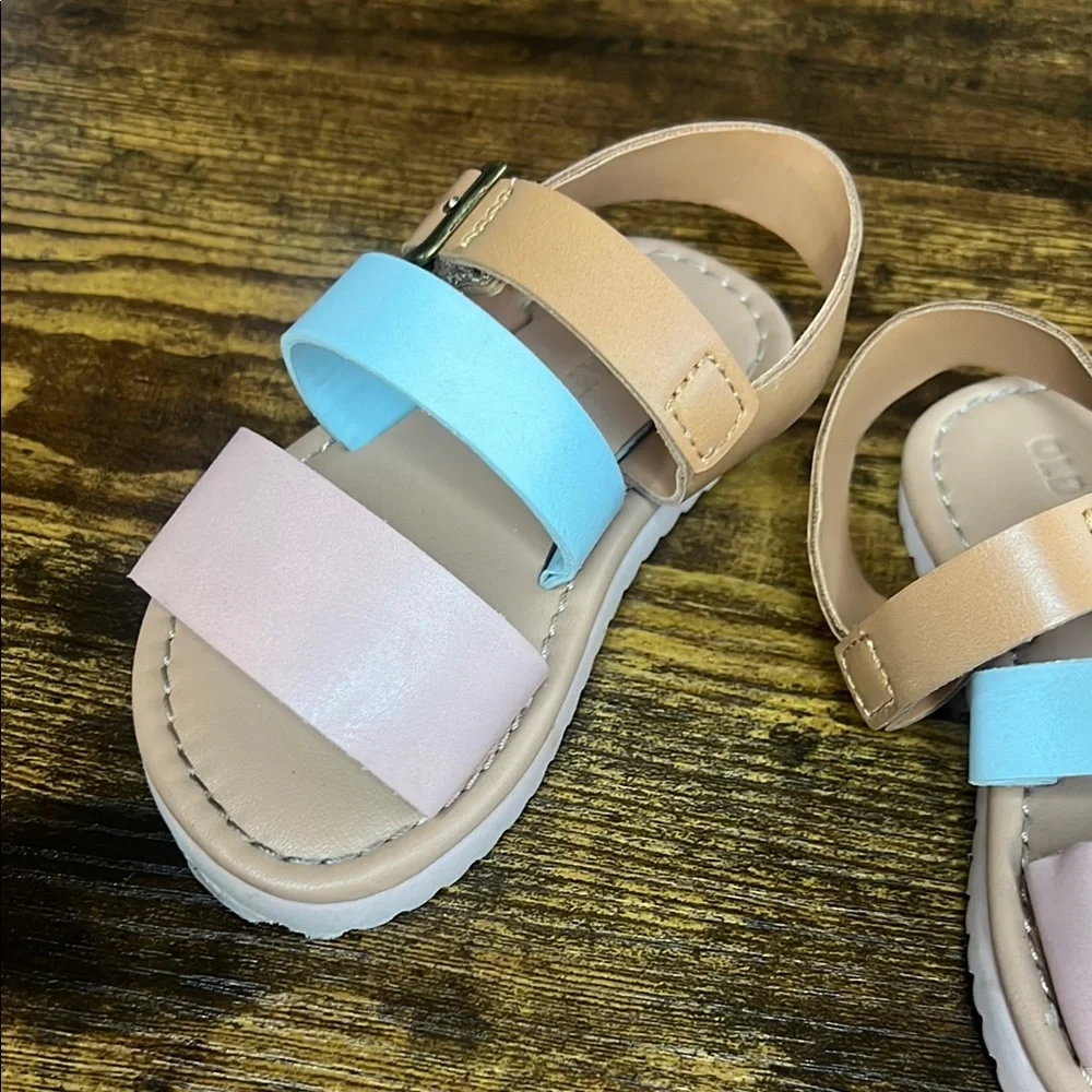 Kids Sandals with Adjustable Straps - Tan, Blue, and Pink